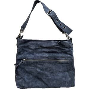 Marmi Dusty Navy Suede Bag Big Buckle Floppy Shoulder Purse Adjustable Zipper